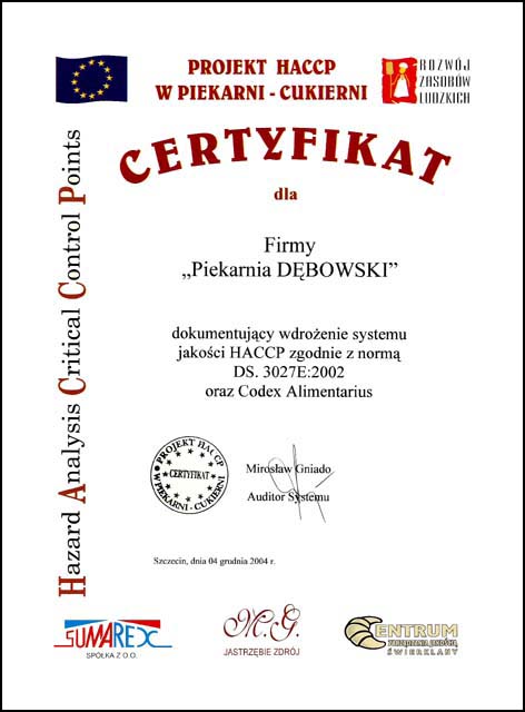 Certyfikat HACCP